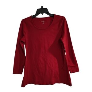 Liz Claiborne New York Essentials Womens Sz M Shirt Red Round Neck 3/4 Sleeve